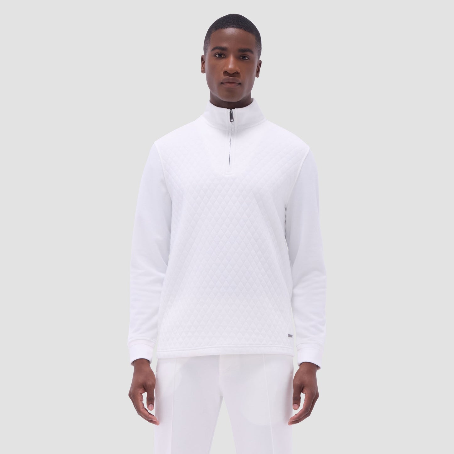Bugatchi Diamond Quilt Performance Quarter-Zip Pullover Chalk