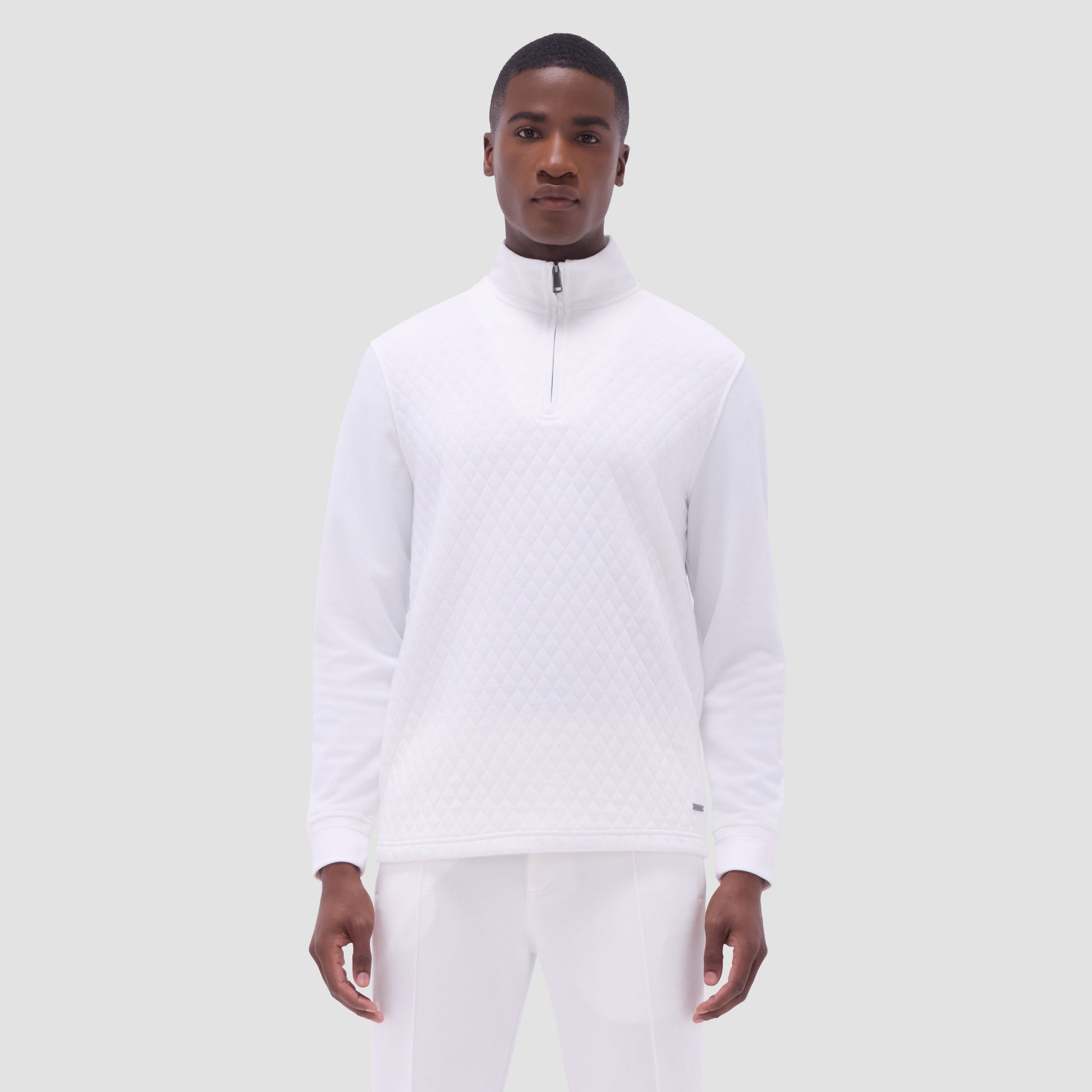 Bugatchi Diamond Quilt Performance Quarter-Zip Pullover Chalk