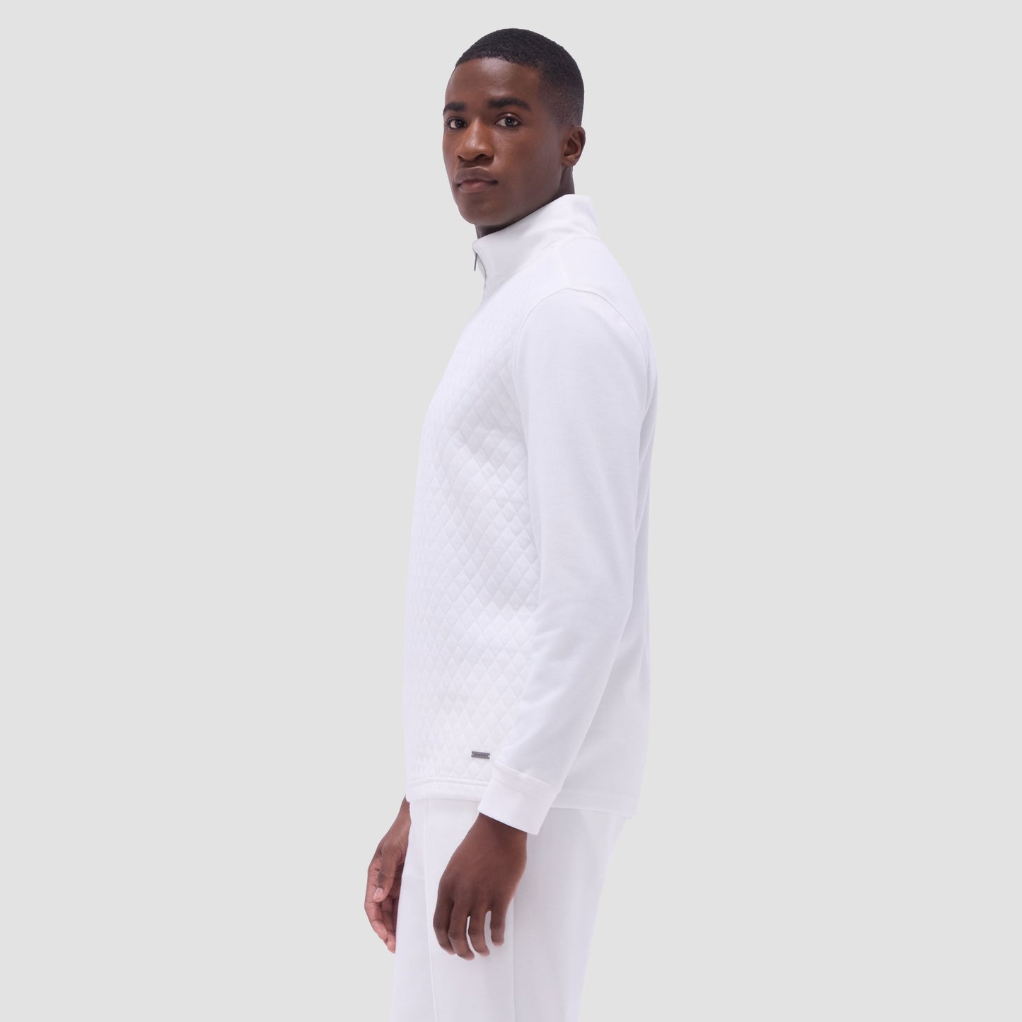 Bugatchi Diamond Quilt Performance Quarter-Zip Pullover Chalk
