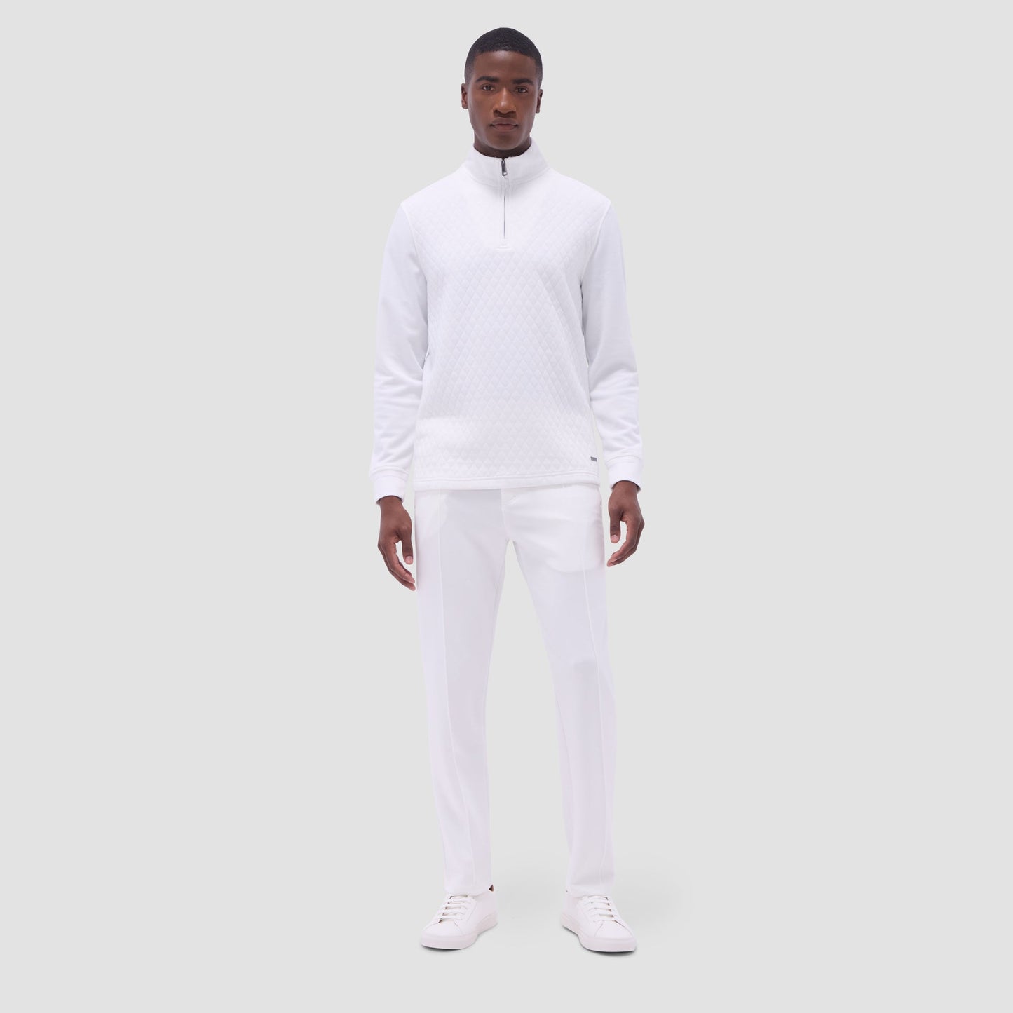 Bugatchi Diamond Quilt Performance Quarter-Zip Pullover Chalk