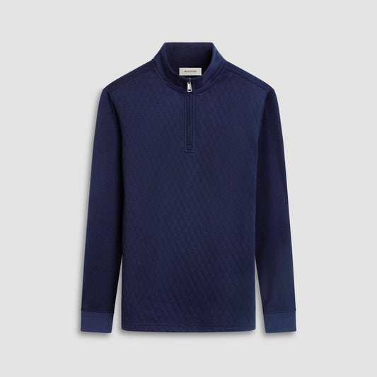Bugatchi Diamond Quilt Performance Quarter-Zip Pullover Navy