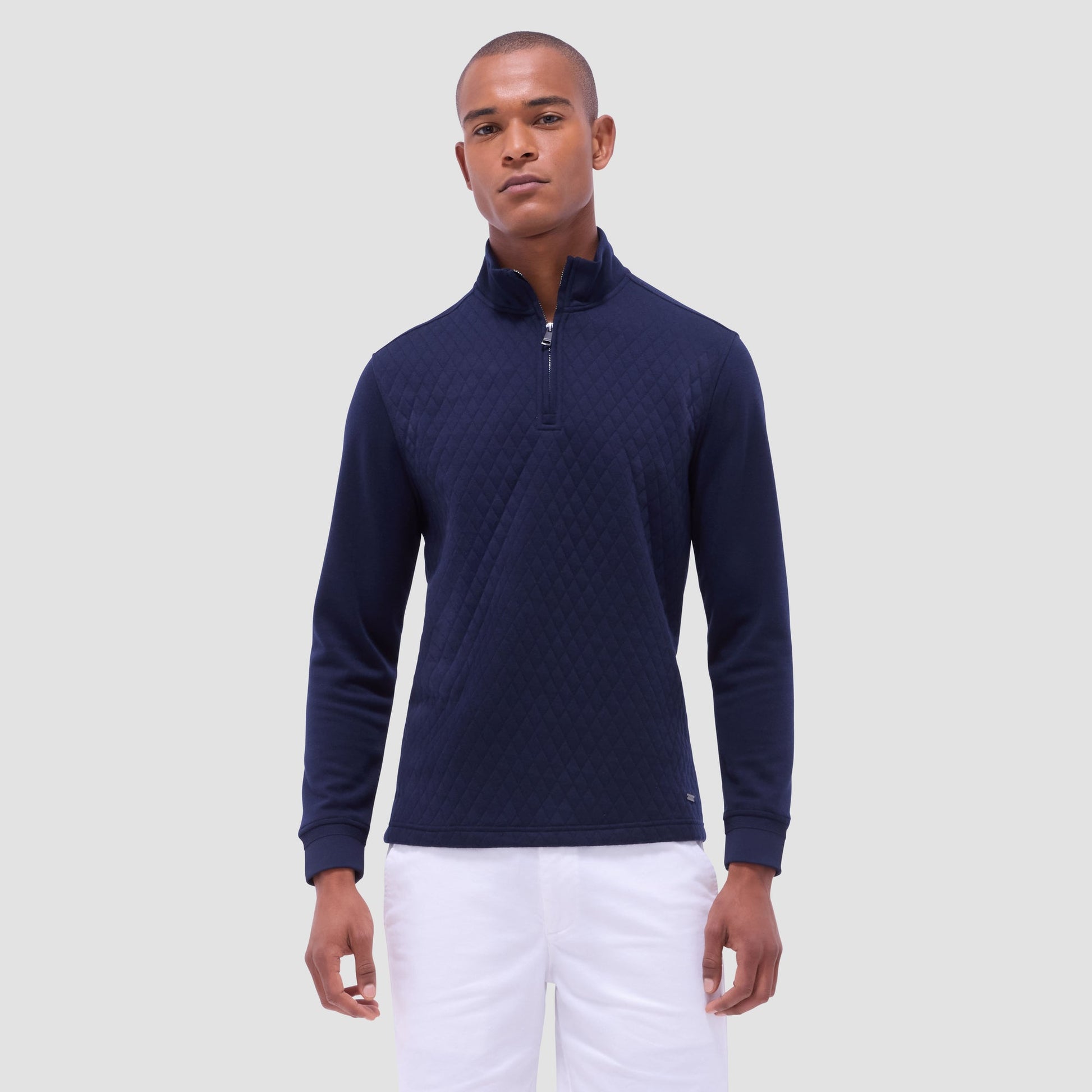Bugatchi Diamond Quilt Performance Quarter-Zip Pullover Navy