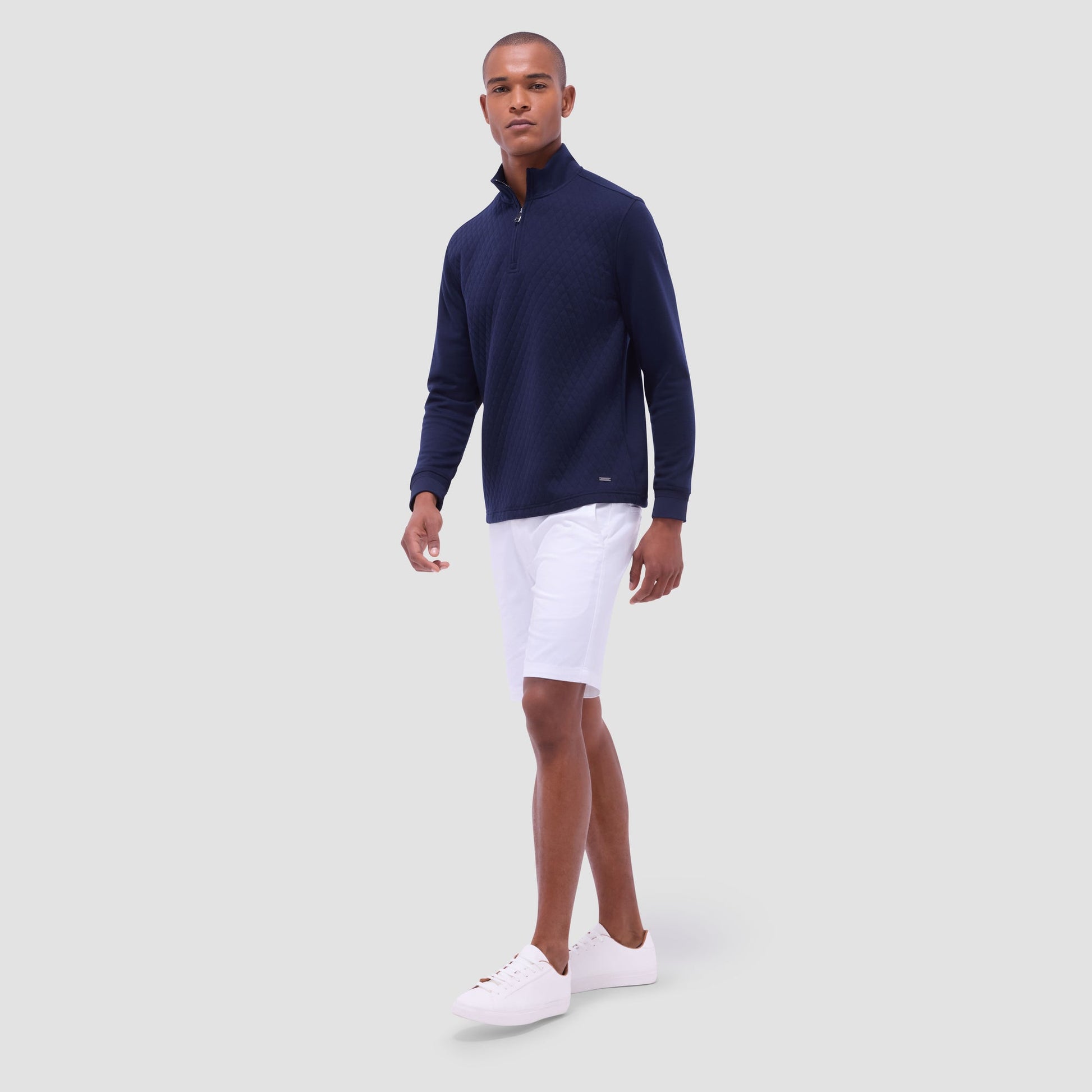 Bugatchi Diamond Quilt Performance Quarter-Zip Pullover Navy
