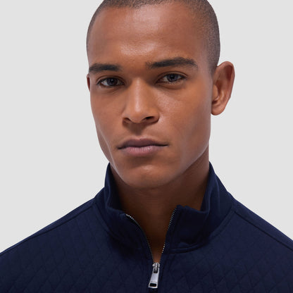 Bugatchi Diamond Quilt Performance Quarter-Zip Pullover Navy