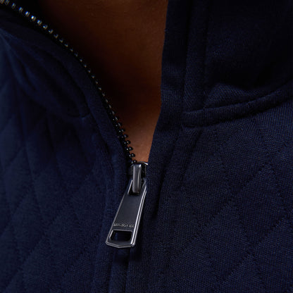 Bugatchi Diamond Quilt Performance Quarter-Zip Pullover Navy