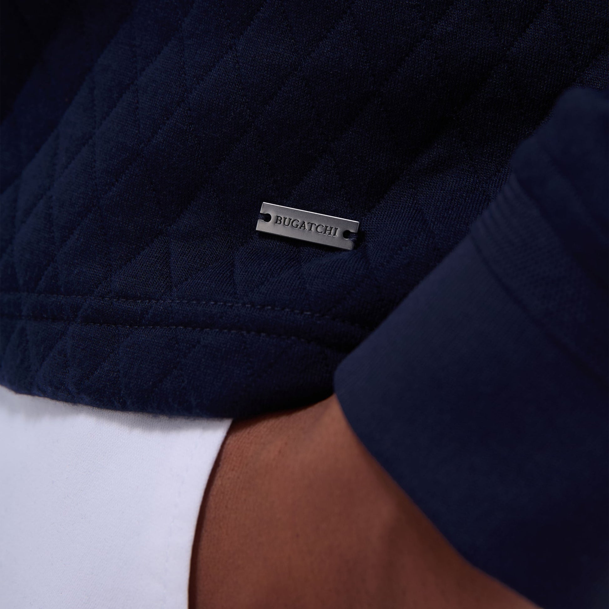Bugatchi Diamond Quilt Performance Quarter-Zip Pullover Navy