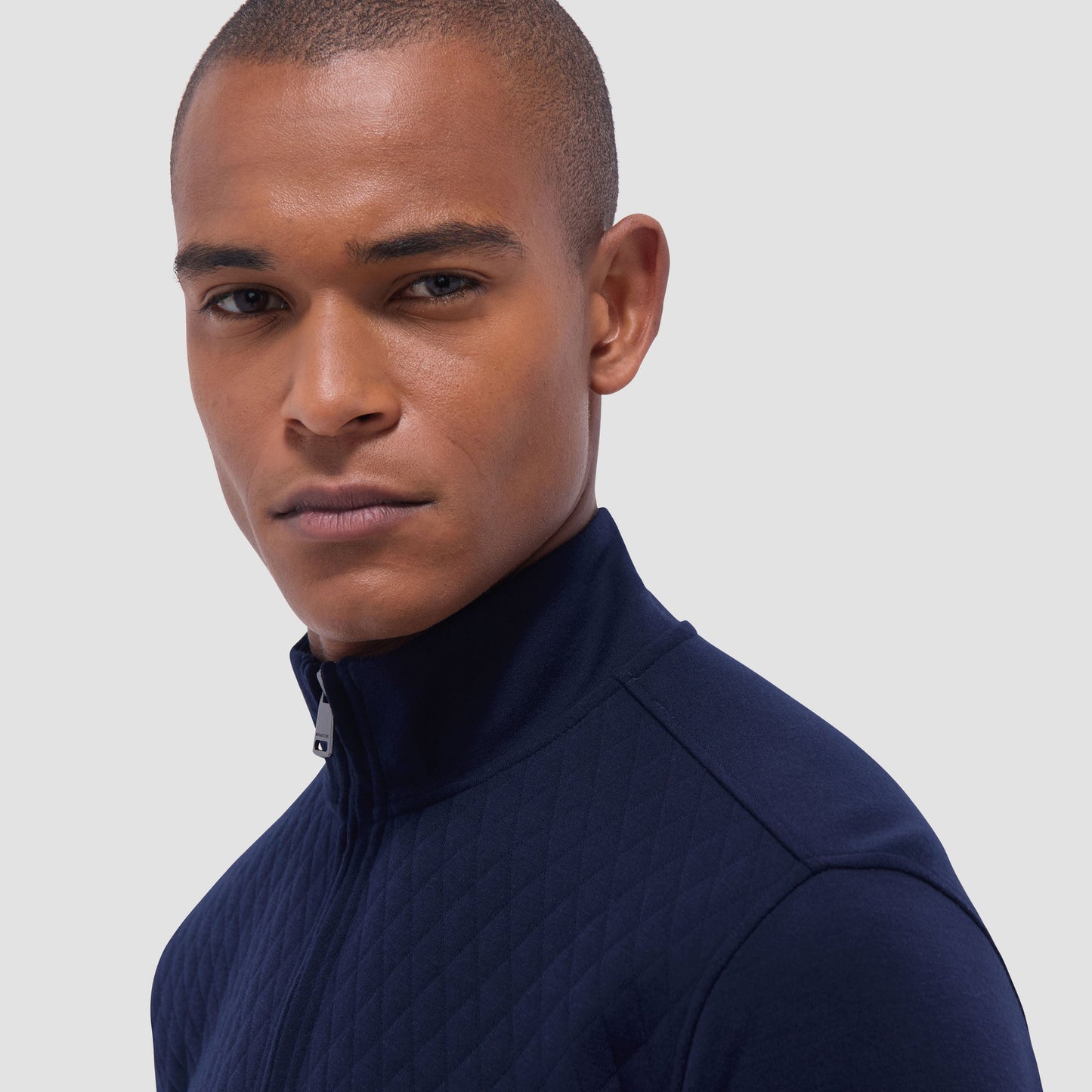 Bugatchi Diamond Quilt Performance Quarter-Zip Pullover Navy