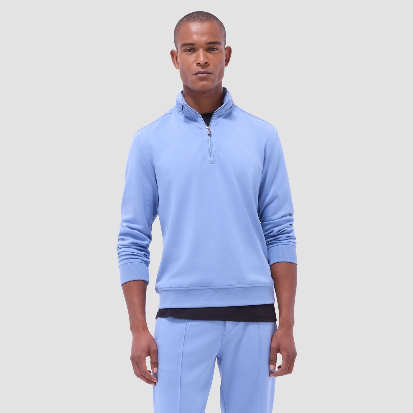 Bugatchi Soft Touch™ Solid Quarter-Zip Pullover With Hood Air Blue