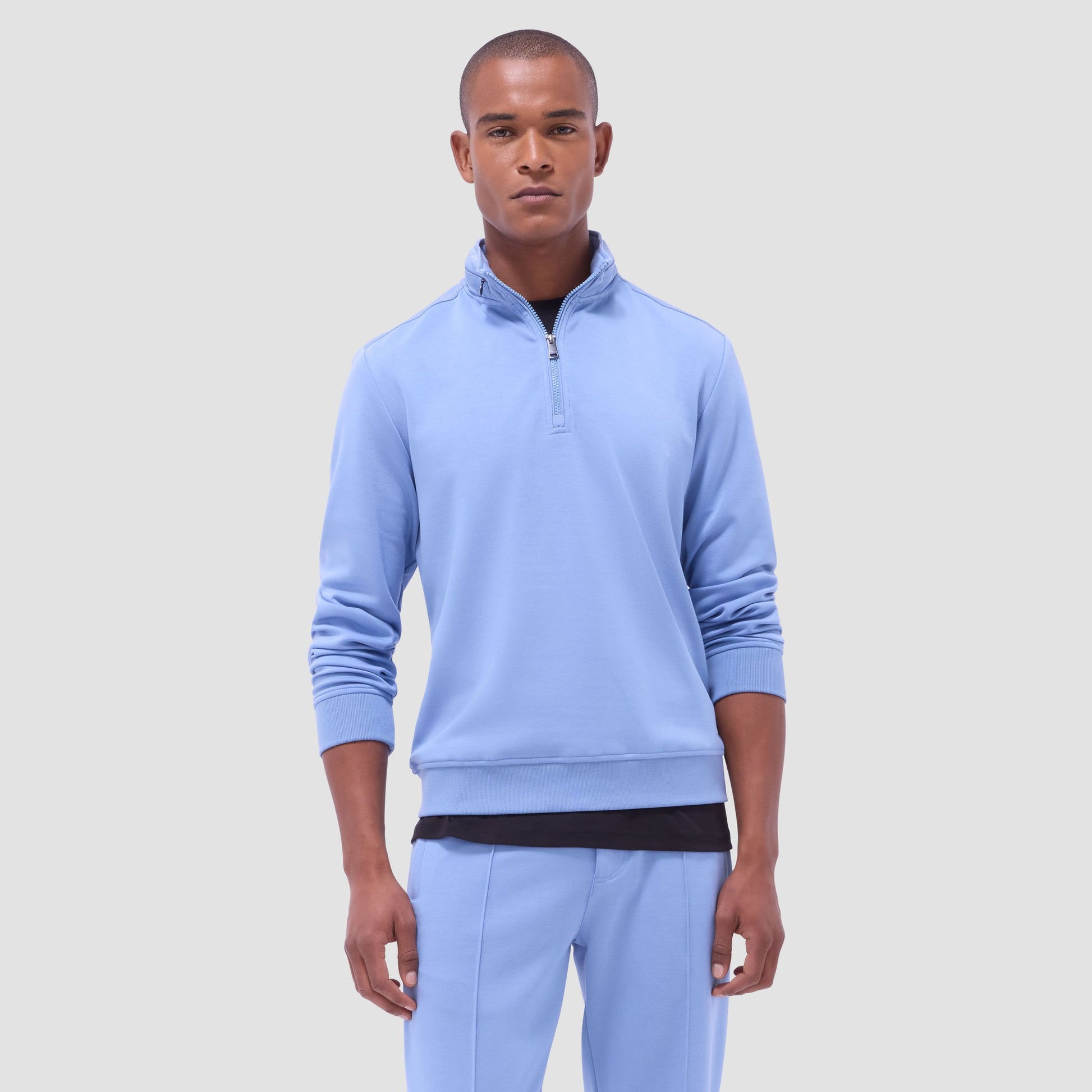 Bugatchi Soft Touch™ Solid Quarter-Zip Pullover With Hood Air Blue