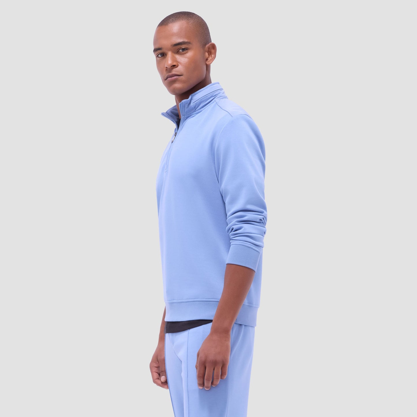 Bugatchi Soft Touch™ Solid Quarter-Zip Pullover With Hood Air Blue