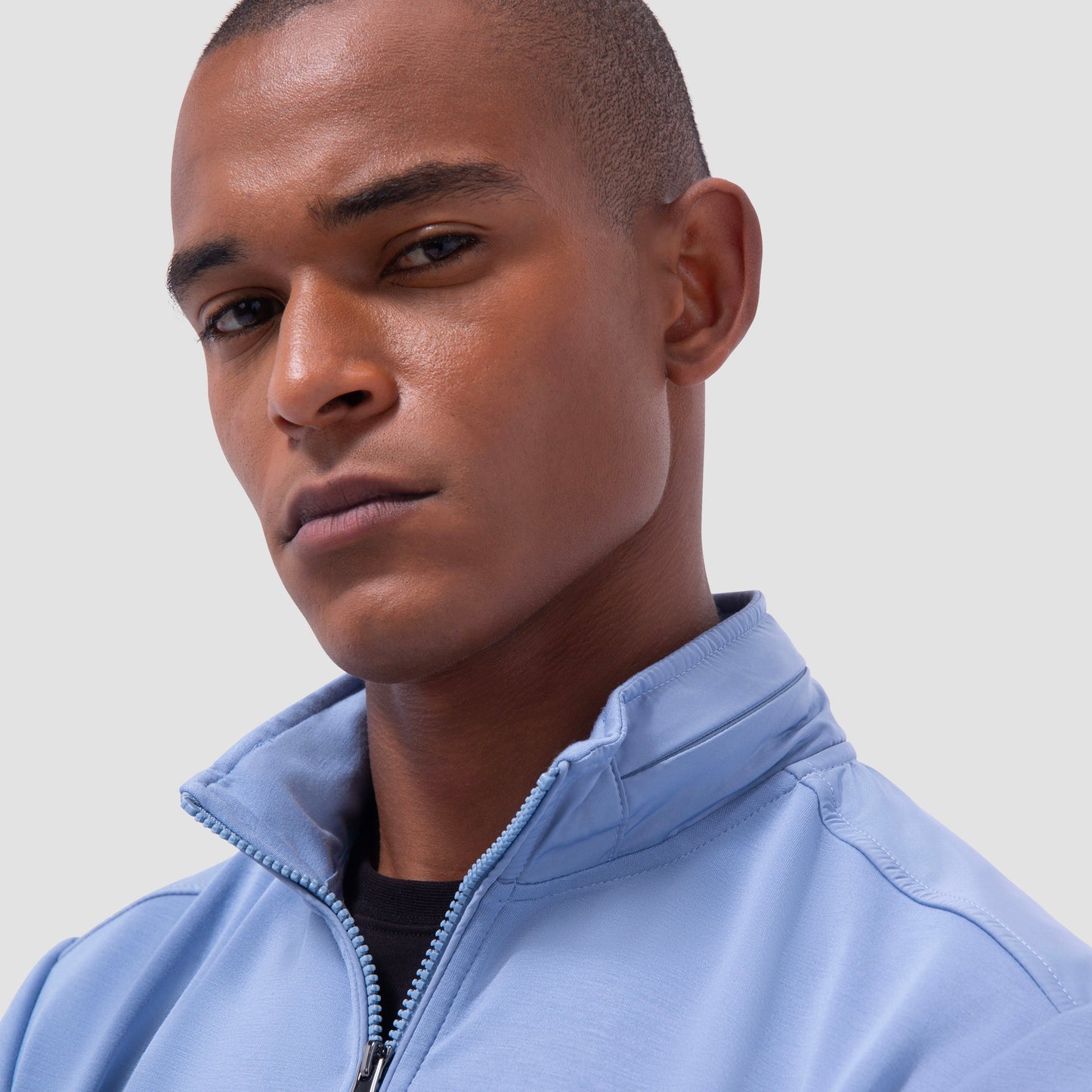 Bugatchi Soft Touch™ Solid Quarter-Zip Pullover With Hood Air Blue
