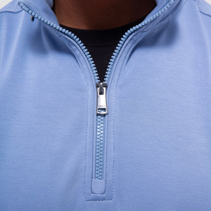 Bugatchi Soft Touch™ Solid Quarter-Zip Pullover With Hood Air Blue
