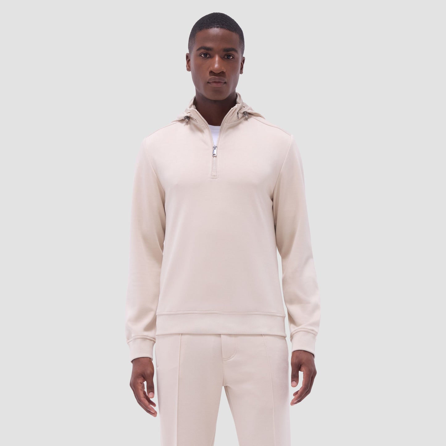 Bugatchi Soft Touch™ Solid Quarter-Zip Pullover With Hood Almond