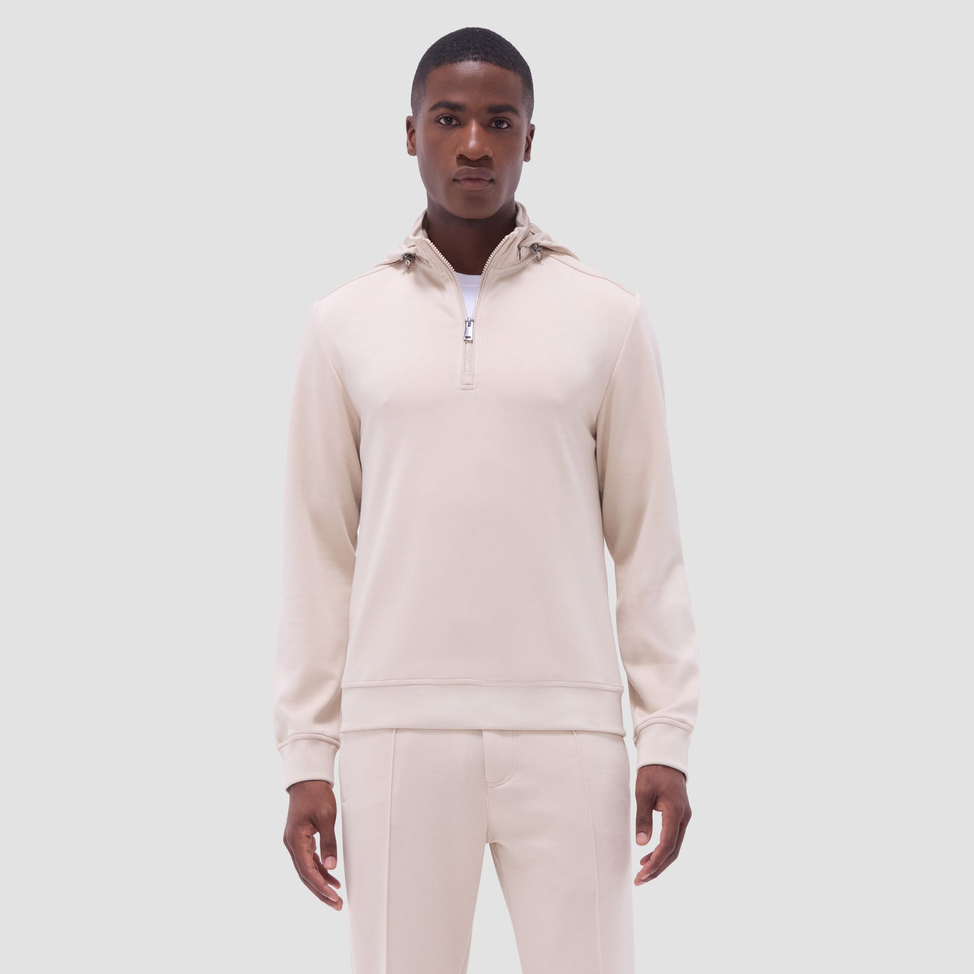 Bugatchi Soft Touch™ Solid Quarter-Zip Pullover With Hood Almond