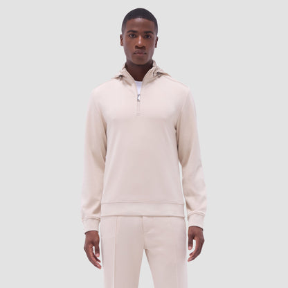 Bugatchi Soft Touch™ Solid Quarter-Zip Pullover With Hood Almond