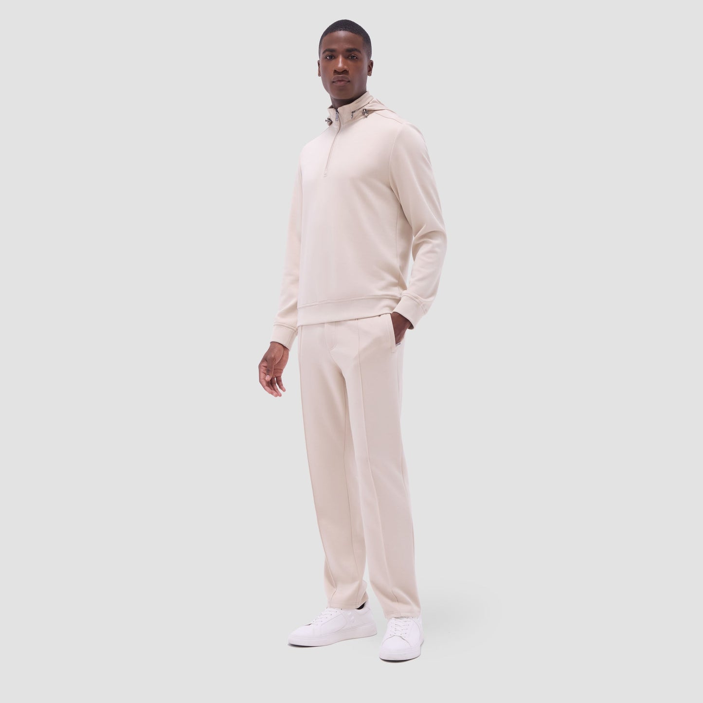 Bugatchi Soft Touch™ Solid Quarter-Zip Pullover With Hood Almond