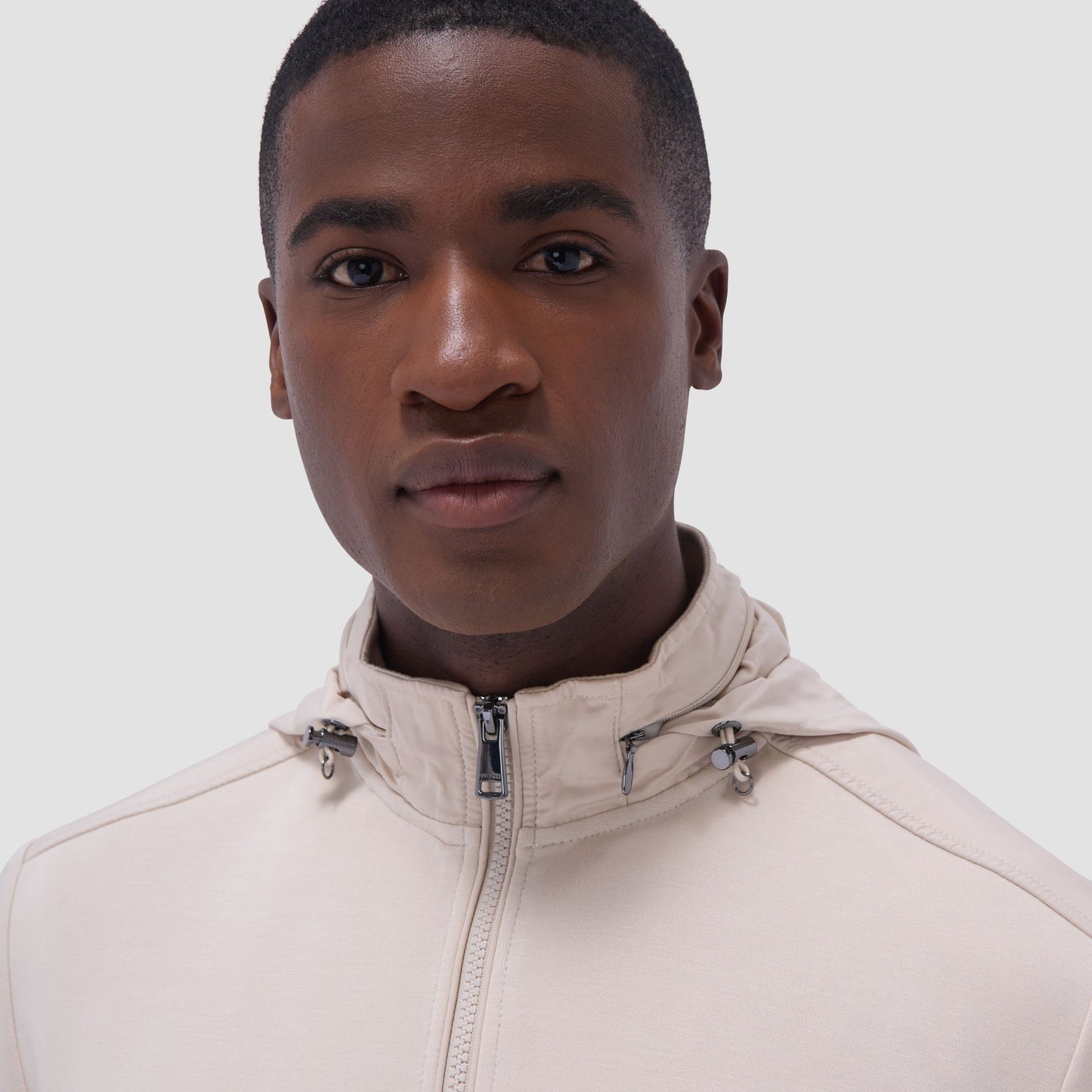 Bugatchi Soft Touch™ Solid Quarter-Zip Pullover With Hood Almond