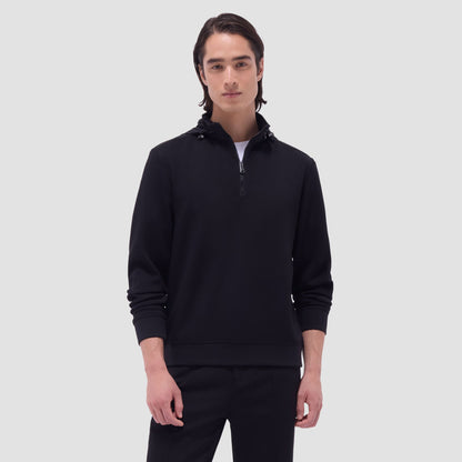 Bugatchi Soft Touch™ Solid Quarter-Zip Pullover With Hood Black