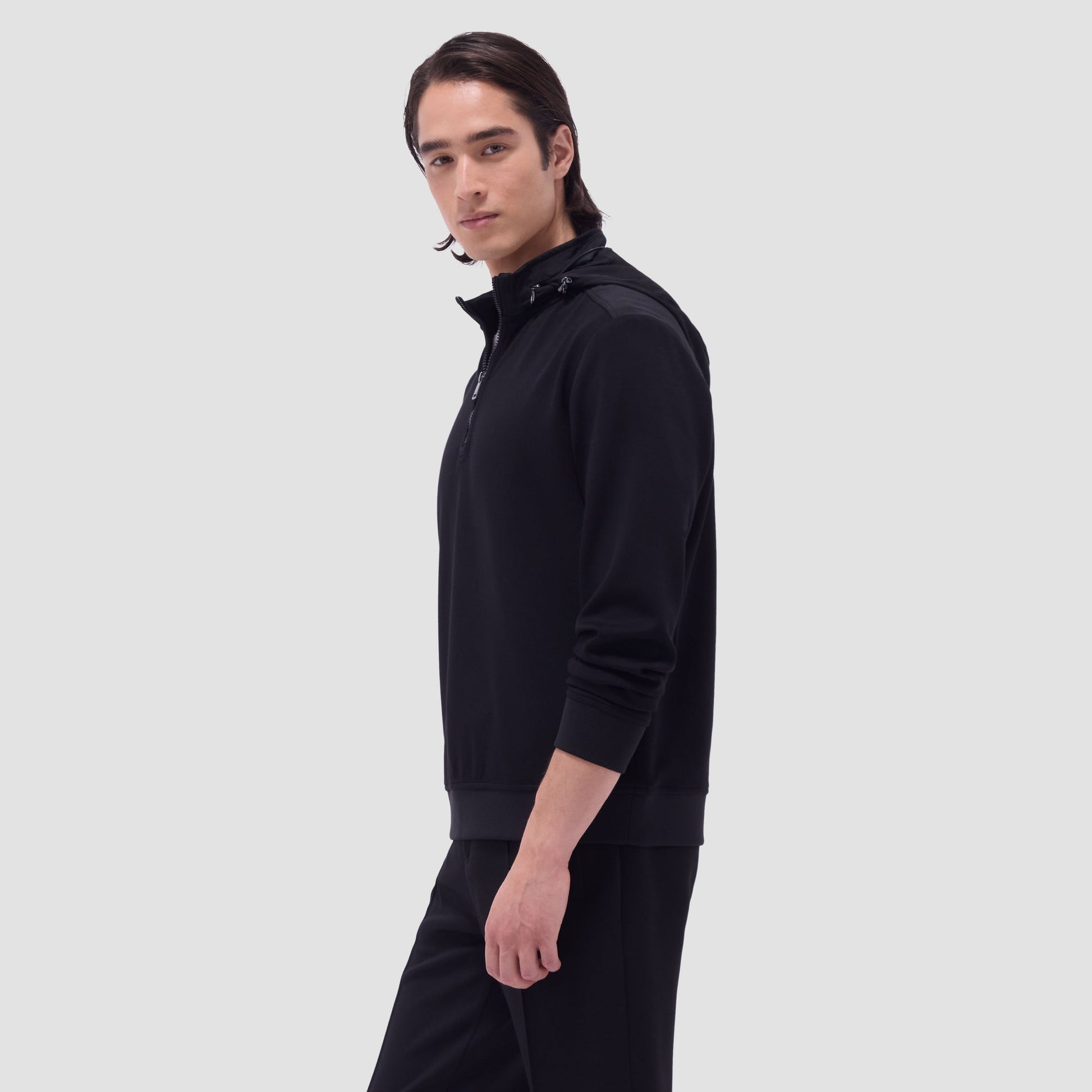 Bugatchi Soft Touch™ Solid Quarter-Zip Pullover With Hood Black