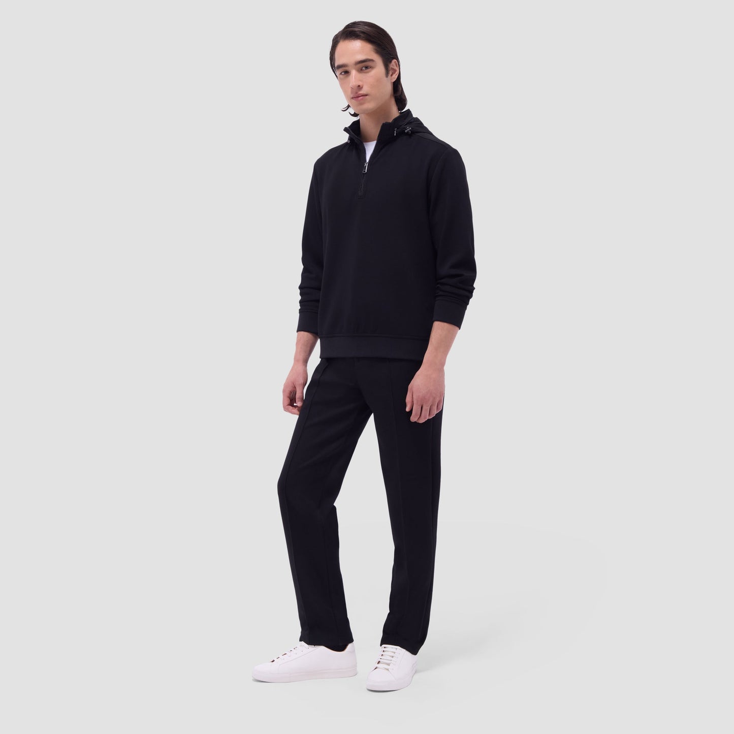 Bugatchi Soft Touch™ Solid Quarter-Zip Pullover With Hood Black