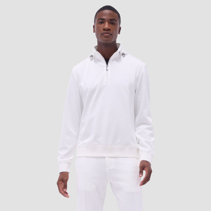 Bugatchi Soft Touch™ Solid Quarter-Zip Pullover With Hood Chalk