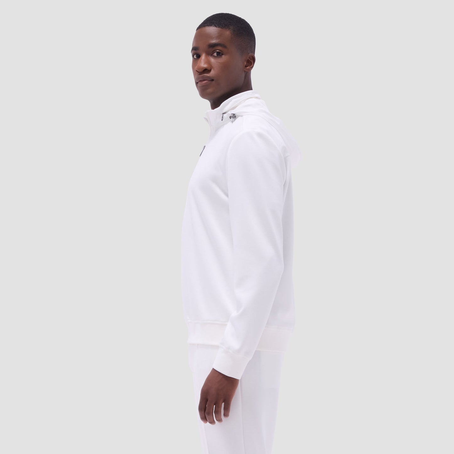 Bugatchi Soft Touch™ Solid Quarter-Zip Pullover With Hood Chalk