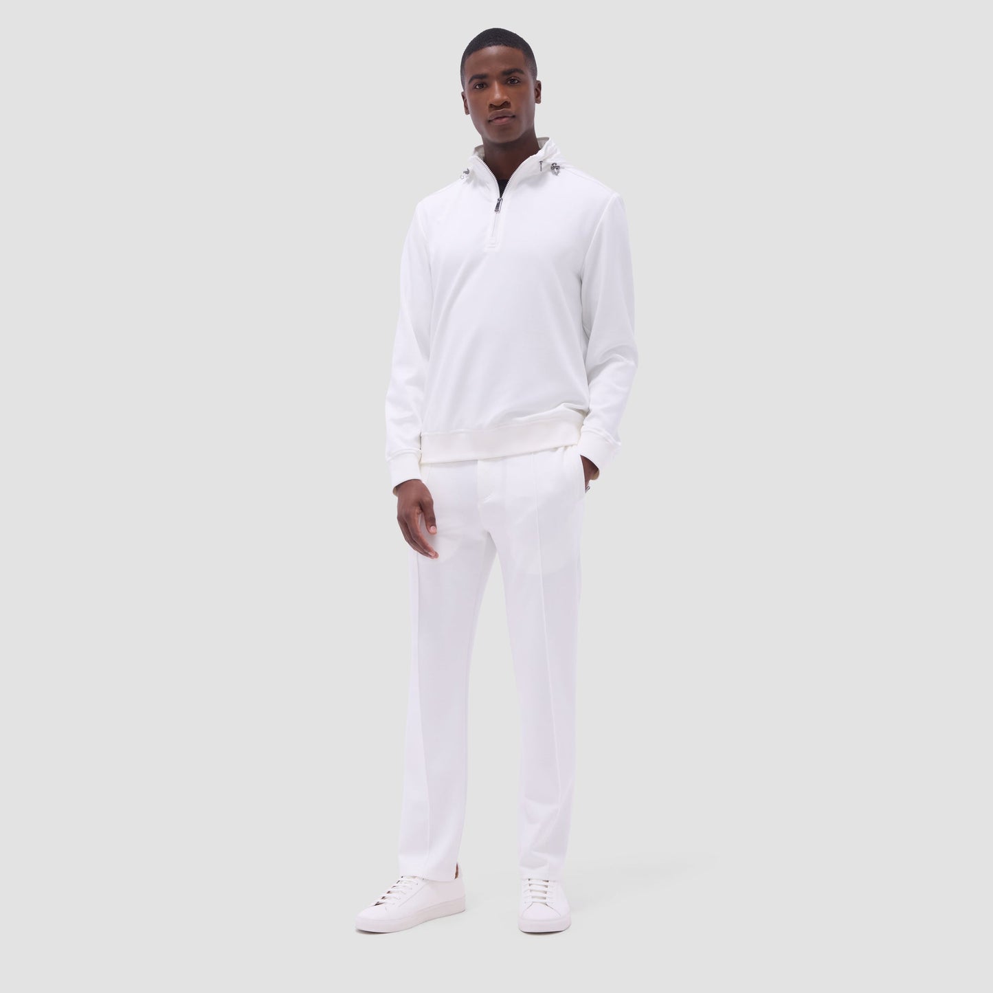 Bugatchi Soft Touch™ Solid Quarter-Zip Pullover With Hood Chalk
