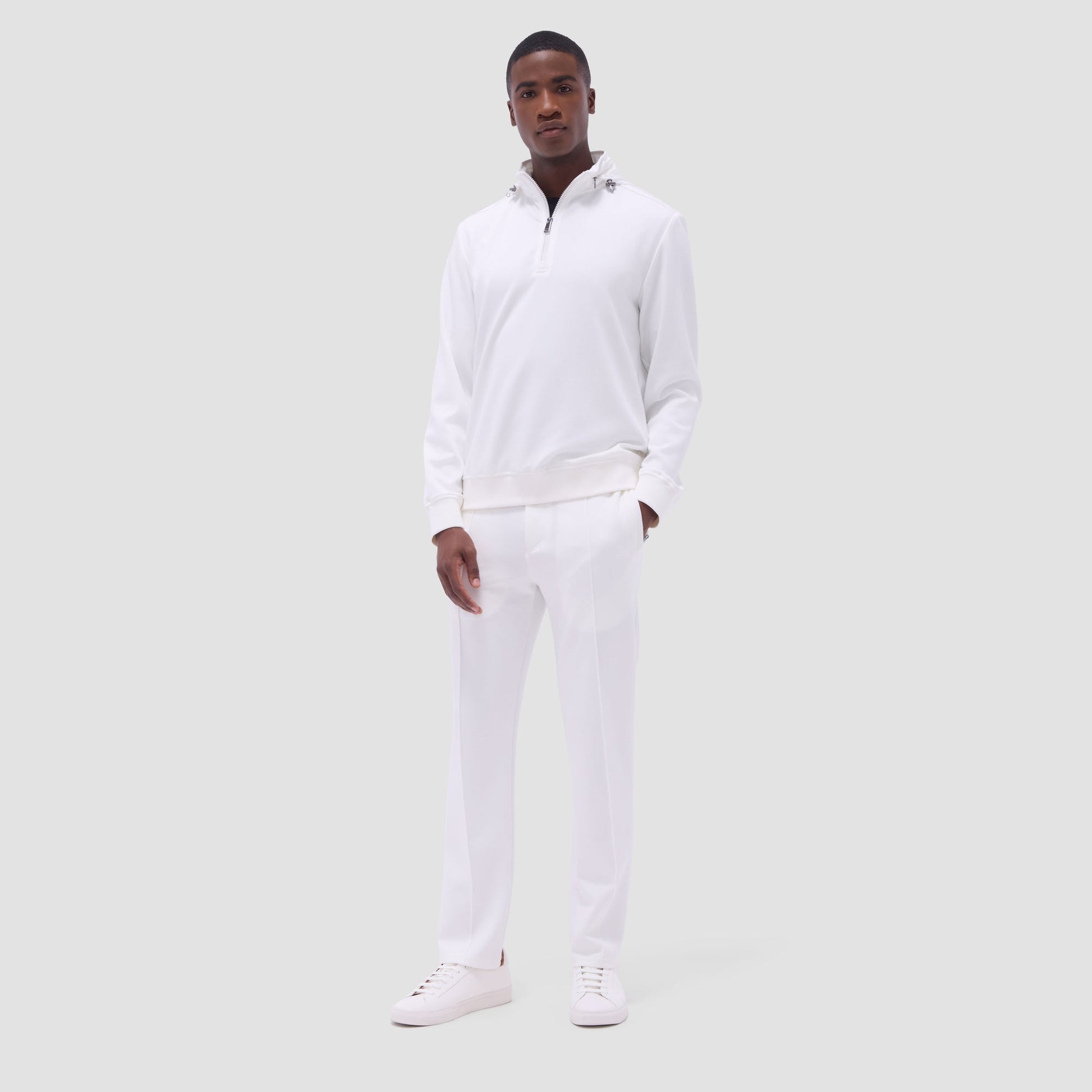 Bugatchi Soft Touch™ Solid Quarter-Zip Pullover With Hood Chalk