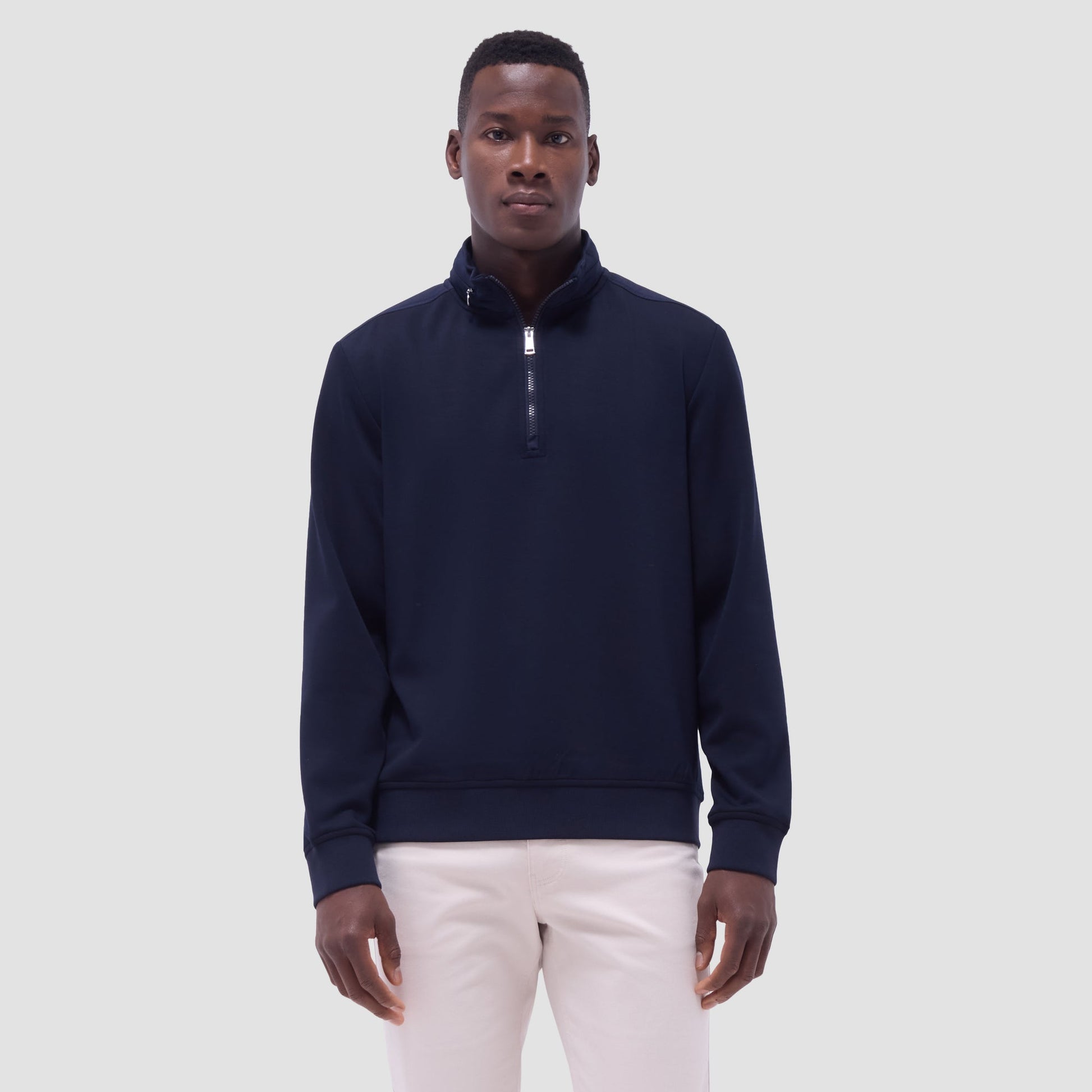 Bugatchi Soft Touch™ Solid Quarter-Zip Pullover With Hood Navy