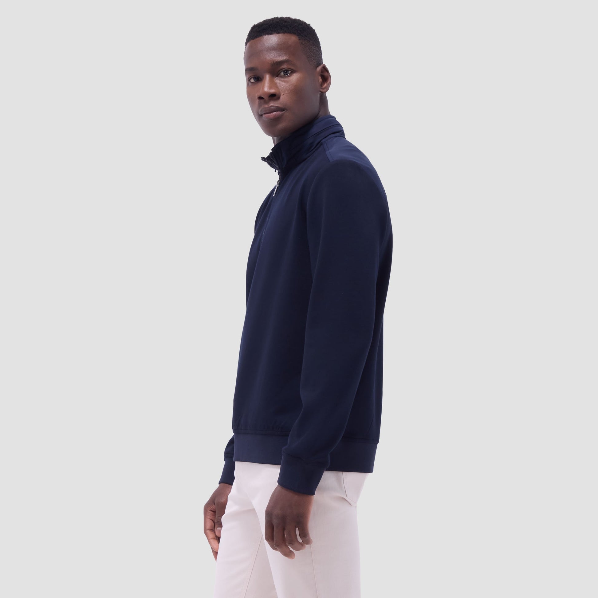 Bugatchi Soft Touch™ Solid Quarter-Zip Pullover With Hood Navy