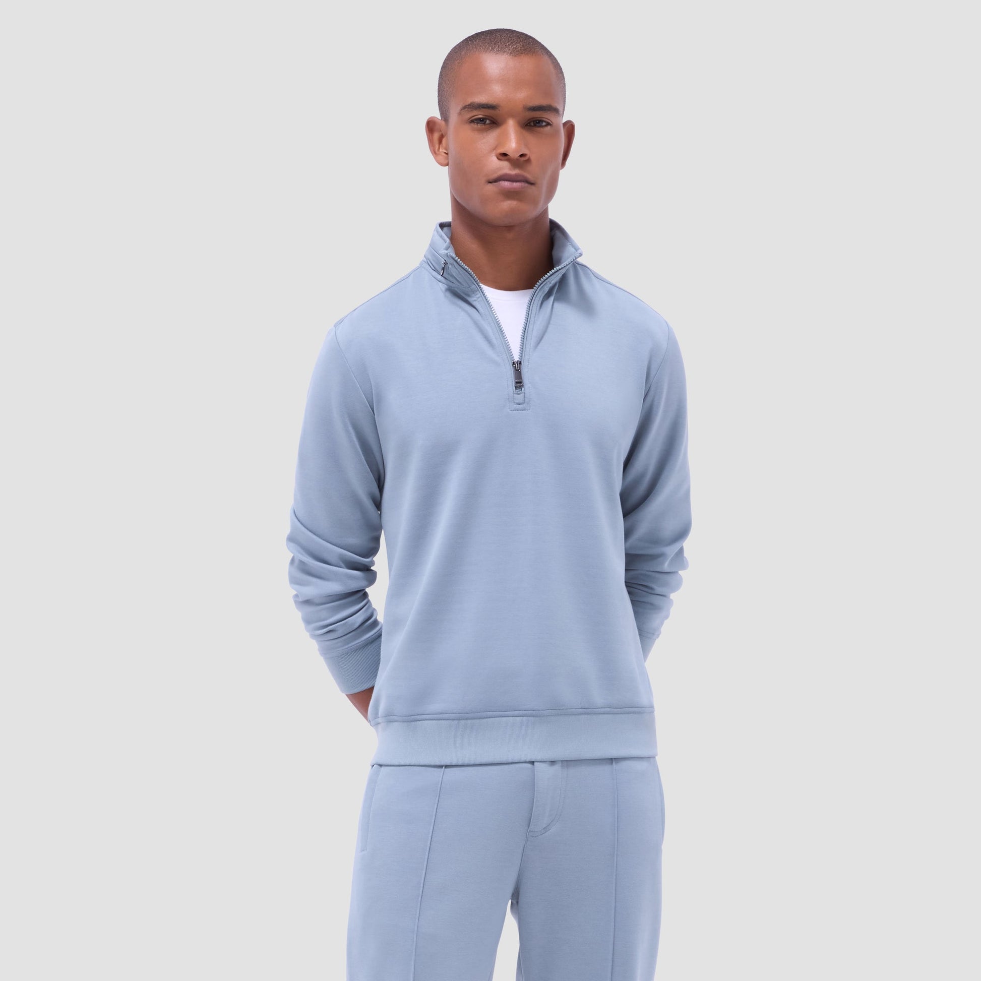 Bugatchi Soft Touch™ Solid Quarter-Zip Pullover With Hood Shark
