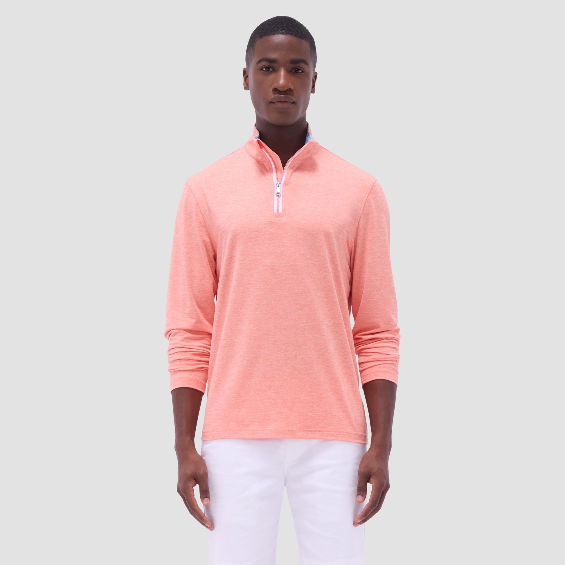 Bugatchi UV50 Performance Quarter-Zip Pullover Papaya