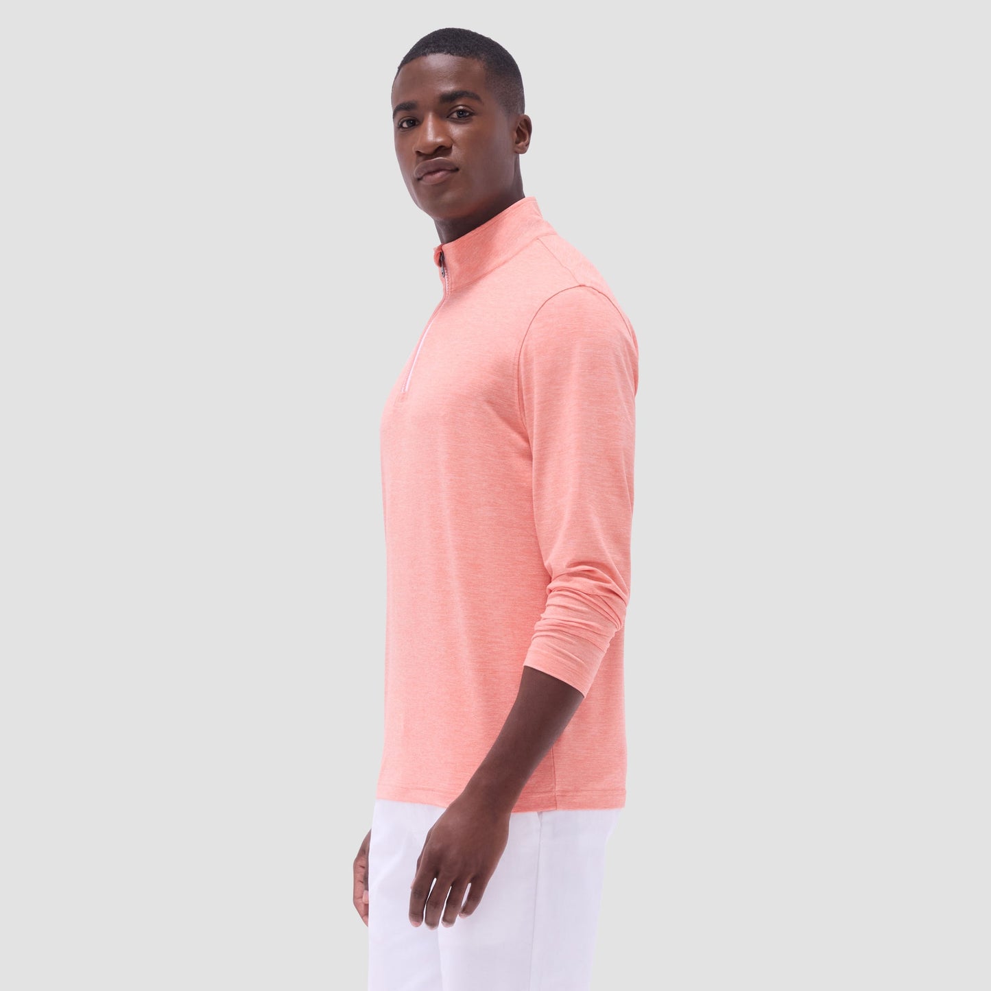 Bugatchi UV50 Performance Quarter-Zip Pullover Papaya