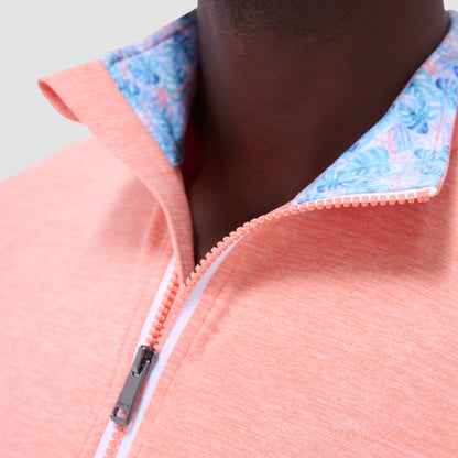 Bugatchi UV50 Performance Quarter-Zip Pullover Papaya