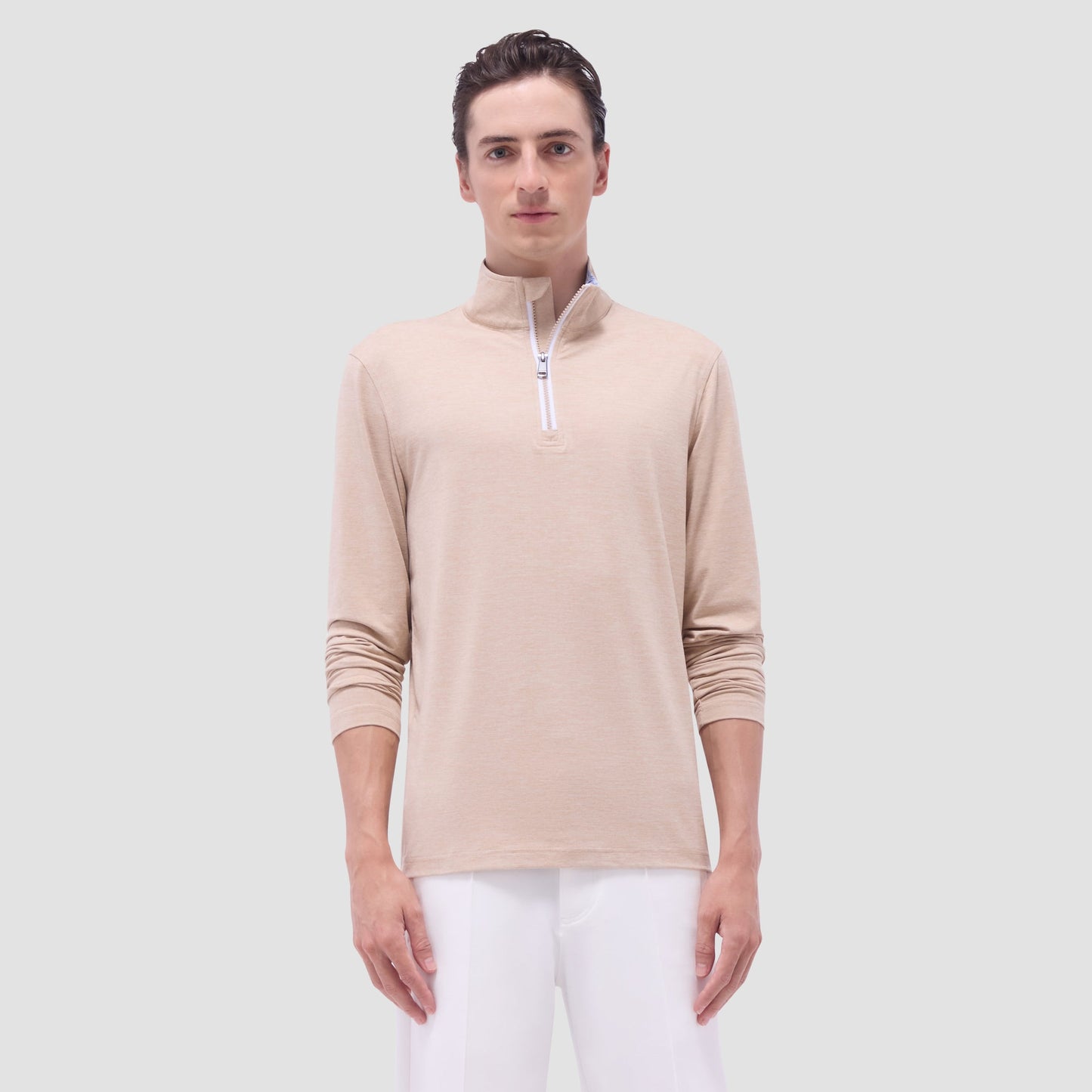 Bugatchi UV50 Performance Quarter-Zip Pullover Sand