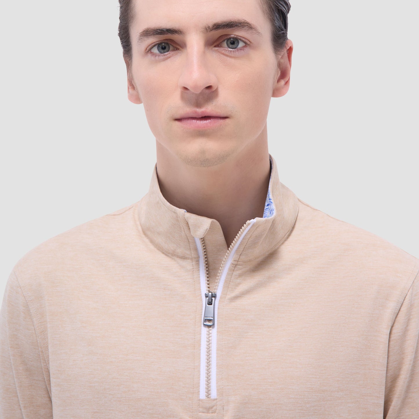 Bugatchi UV50 Performance Quarter-Zip Pullover Sand