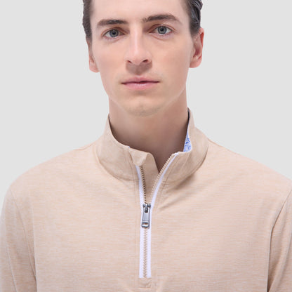 Bugatchi UV50 Performance Quarter-Zip Pullover Sand