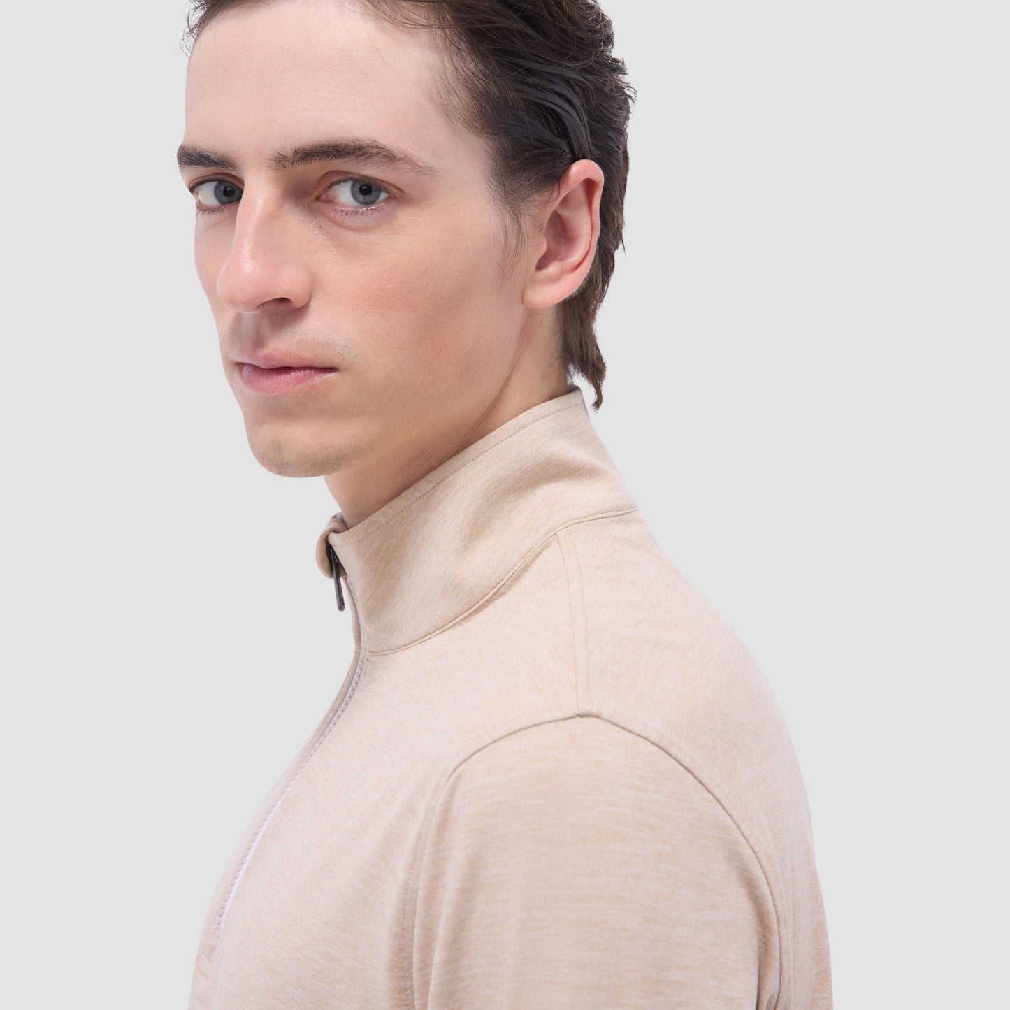 Bugatchi UV50 Performance Quarter-Zip Pullover Sand