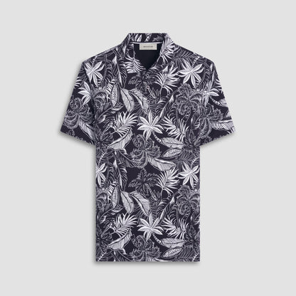 Bugatchi Hendrix Tropical Leaf Print Polo Shirt Black