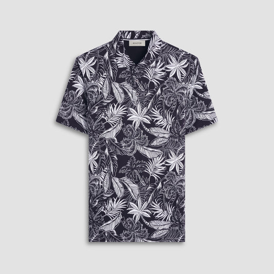 Bugatchi Hendrix Tropical Leaf Print Polo Shirt Black