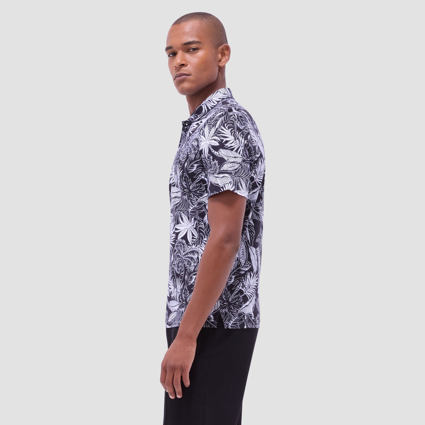 Bugatchi Hendrix Tropical Leaf Print Polo Shirt Black