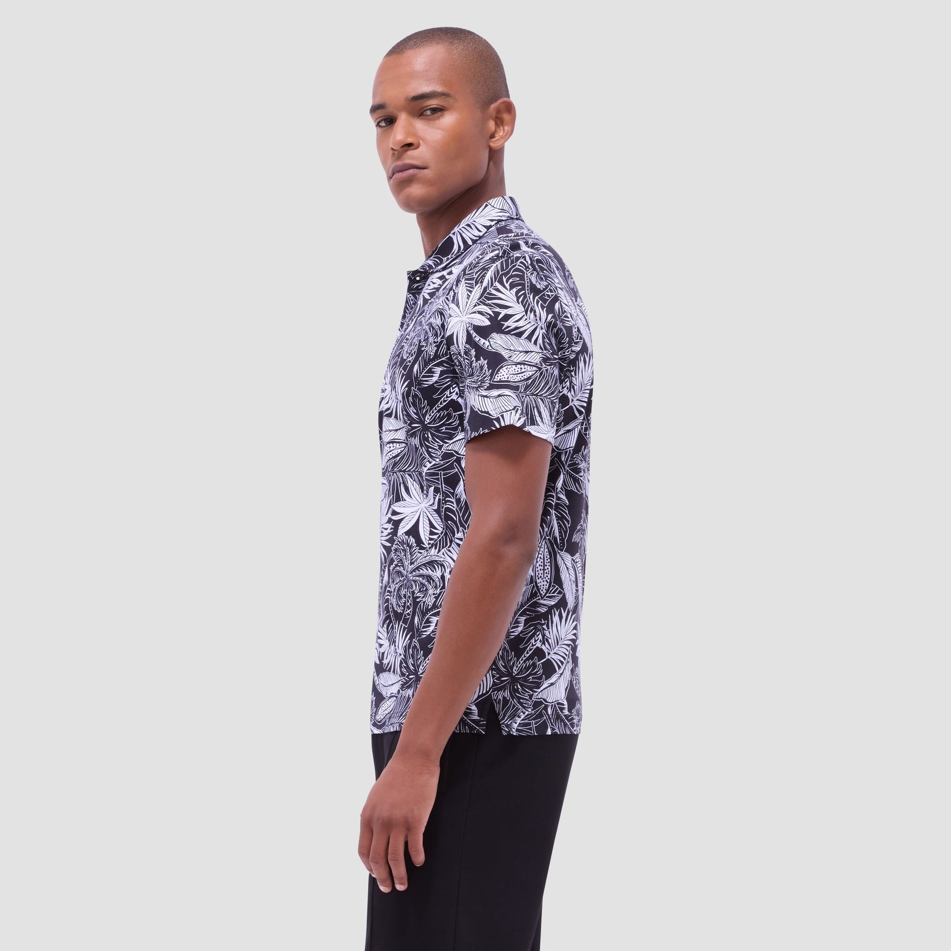 Bugatchi Hendrix Tropical Leaf Print Polo Shirt Black