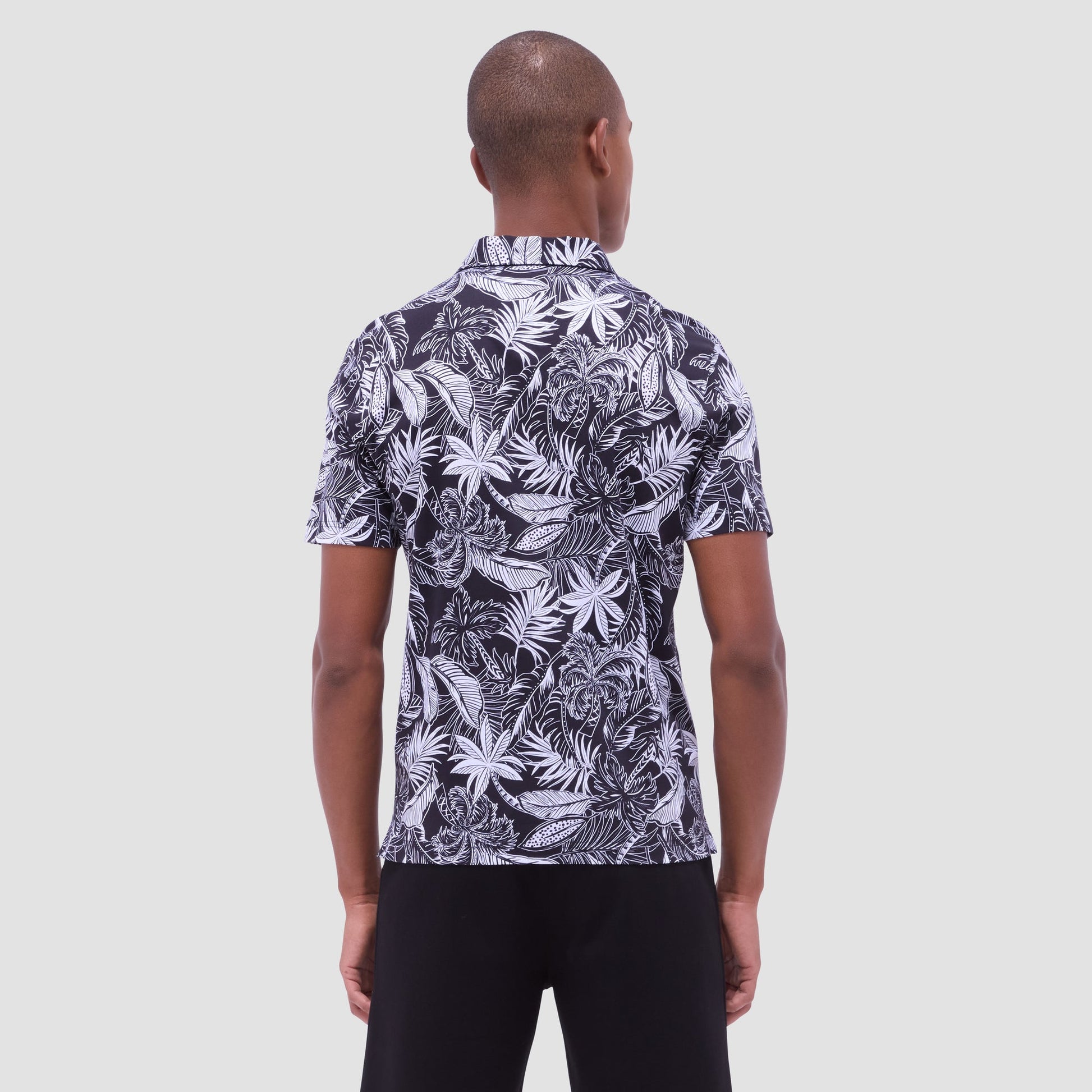 Bugatchi Hendrix Tropical Leaf Print Polo Shirt Black