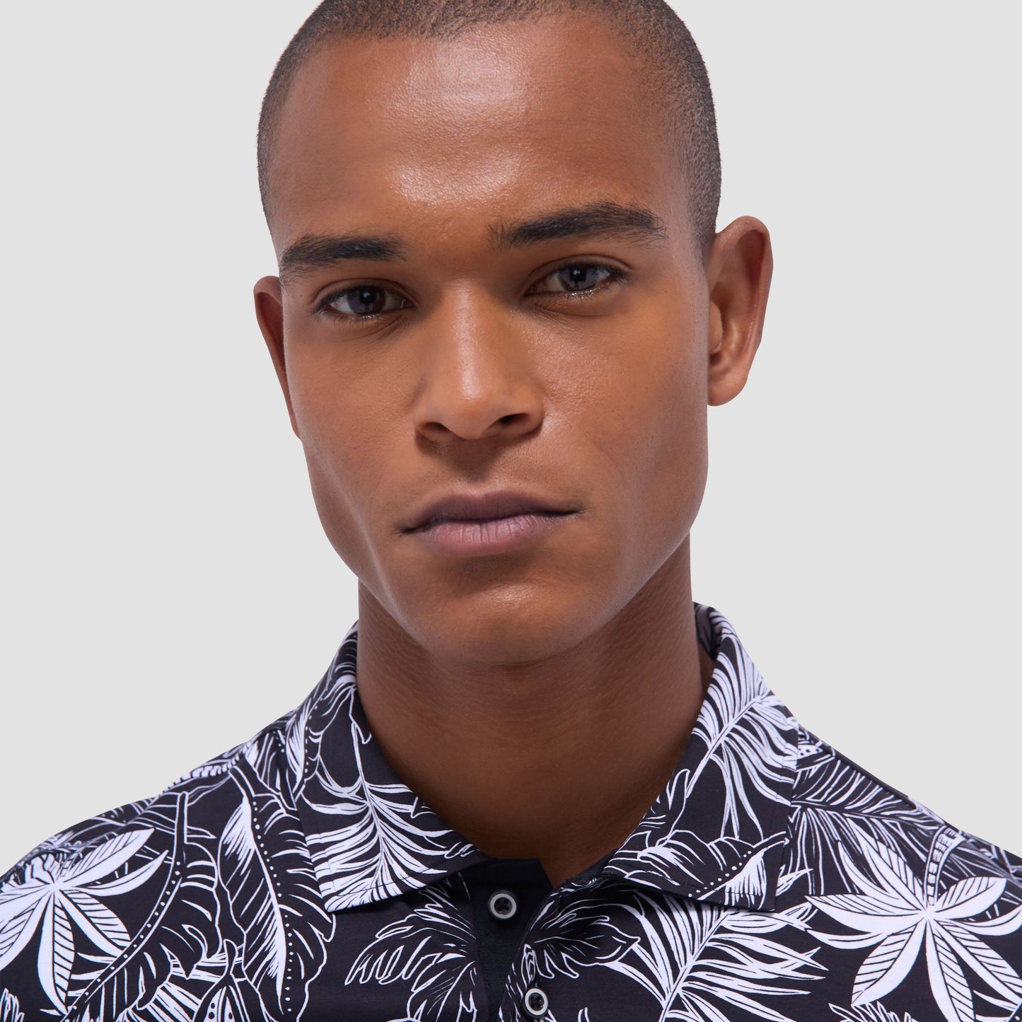 Bugatchi Hendrix Tropical Leaf Print Polo Shirt Black