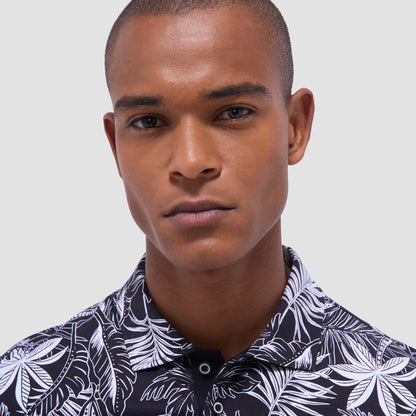Bugatchi Hendrix Tropical Leaf Print Polo Shirt Black
