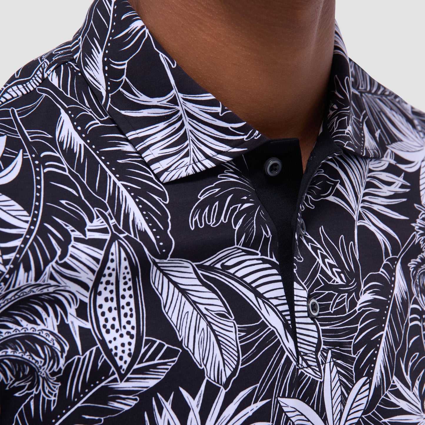 Bugatchi Hendrix Tropical Leaf Print Polo Shirt Black