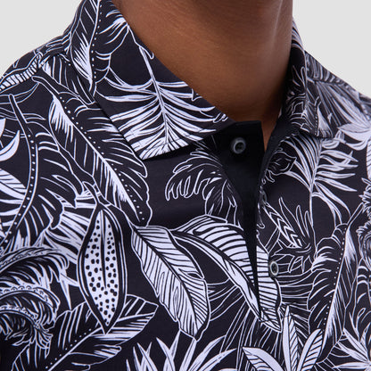 Bugatchi Hendrix Tropical Leaf Print Polo Shirt Black