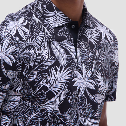 Bugatchi Hendrix Tropical Leaf Print Polo Shirt Black