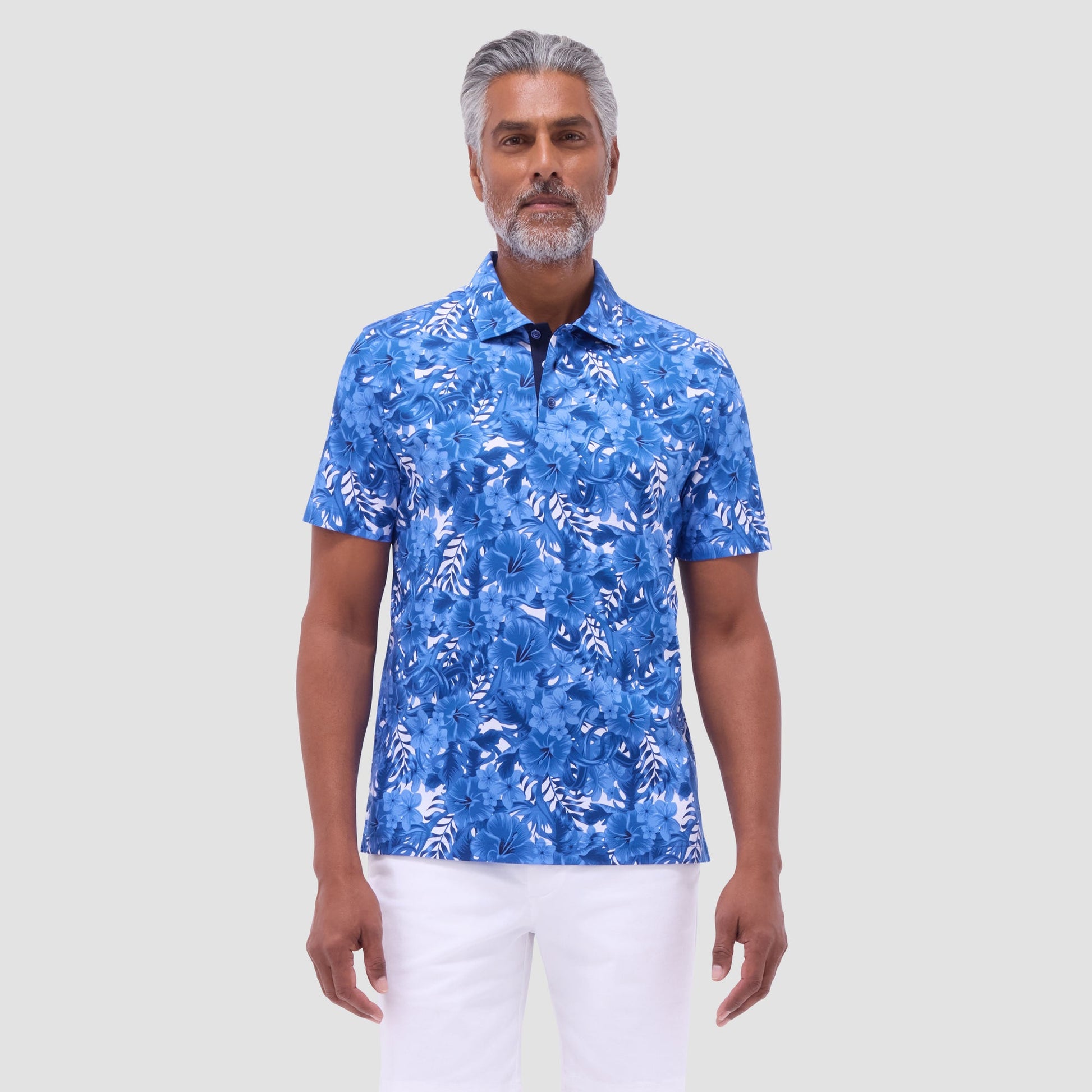 Bugatchi Hendrix Floral Polo Shirt Classic Blue