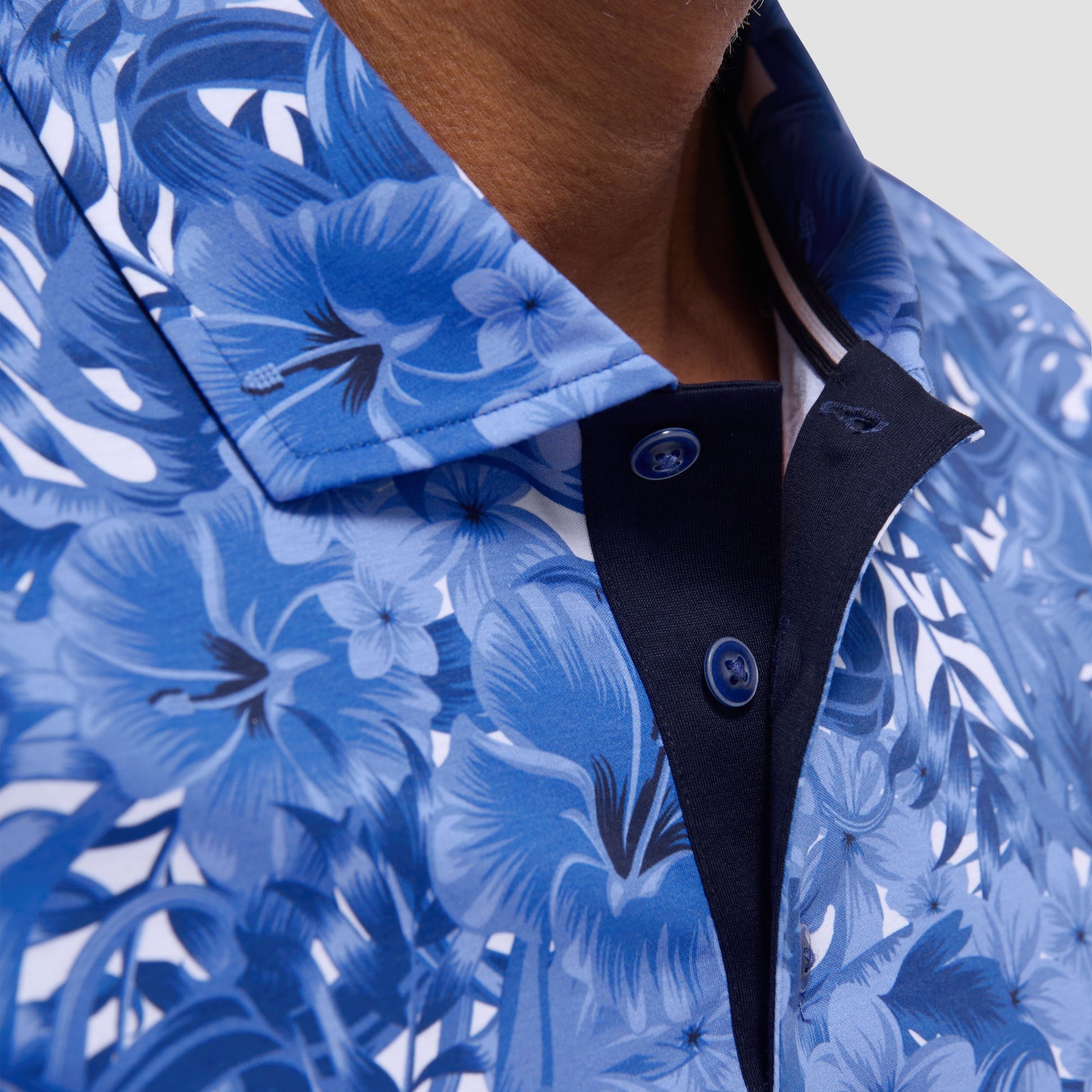 Bugatchi Hendrix Floral Polo Shirt Classic Blue